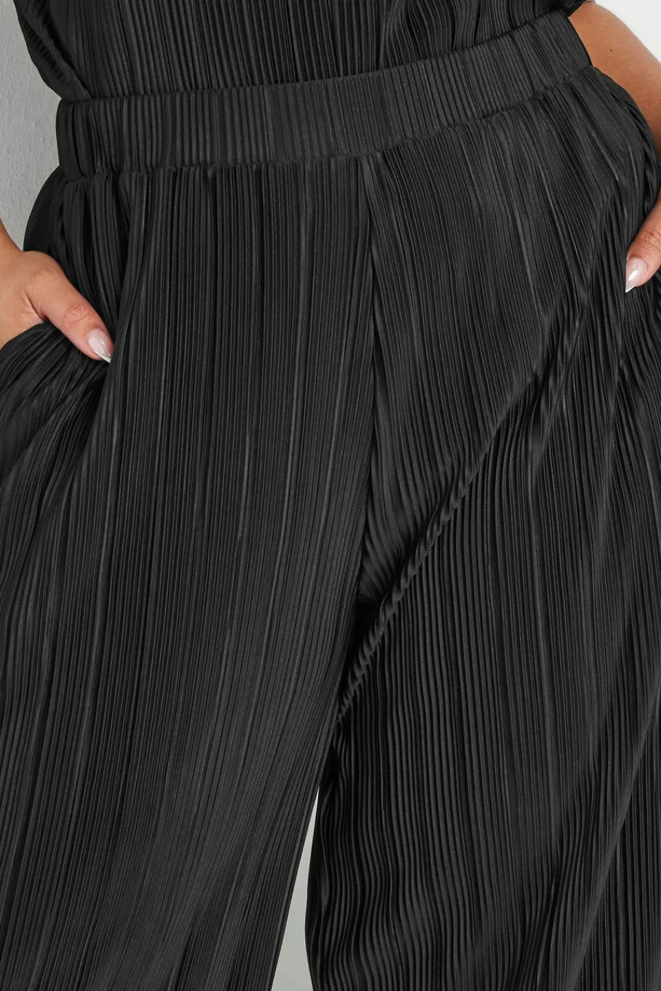 Trousers>YOURS Curve Black Plisse Wide Leg Trousers