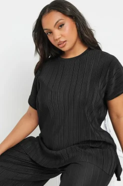 Tops>YOURS Curve Black Plisse Top