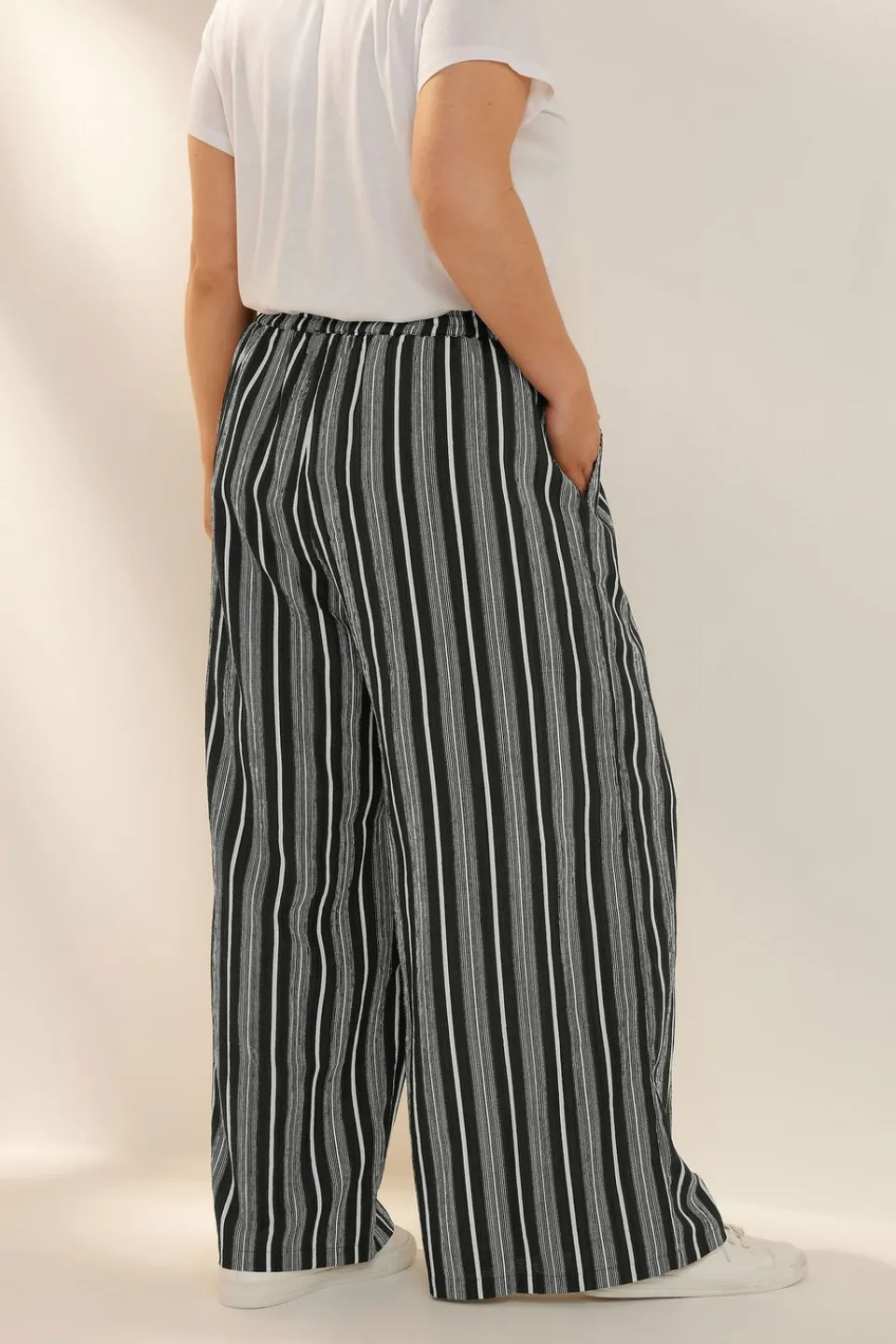 Trousers>YOURS Curve Black Stripe Textured Wide Leg Trousers BlackStripe