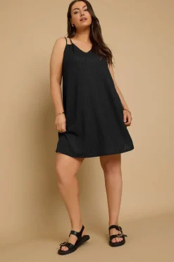 Dresses>YOURS Curve Textured Double Strap Mini Dress Black