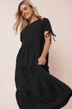 Dresses>YOURS Curve Black Textured Ditsy Floral Tie Back Dress