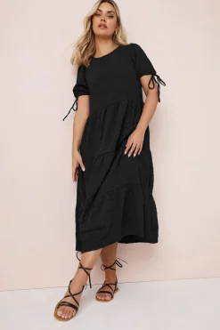 Dresses>YOURS Curve Black Textured Ditsy Floral Tie Back Dress