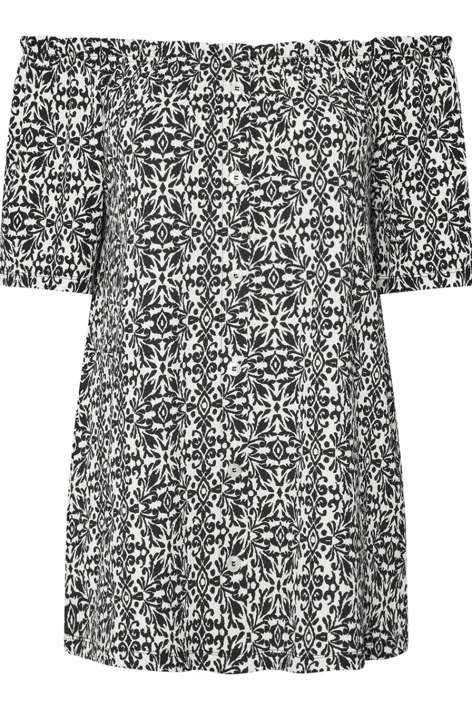 Tops>YOURS Curve Black Textured Tile Print Bardot Top