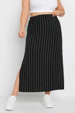 Skirts>YOURS Curve Black Textured Pinstripe Maxi Skirt