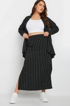 Skirts>YOURS Curve Black Textured Pinstripe Maxi Skirt
