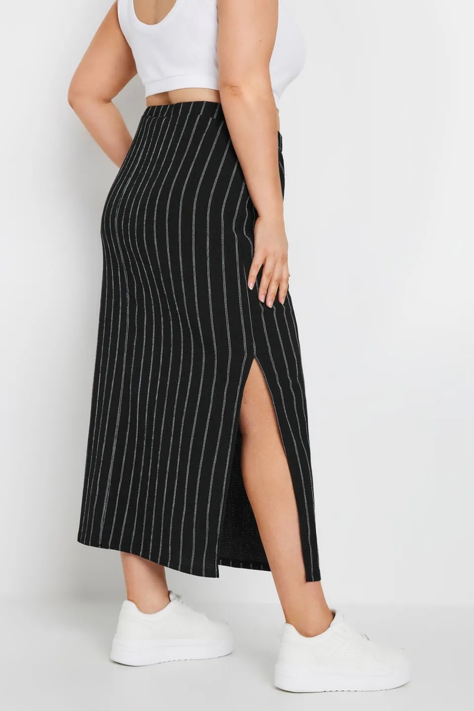 Skirts>YOURS Curve Black Textured Pinstripe Maxi Skirt