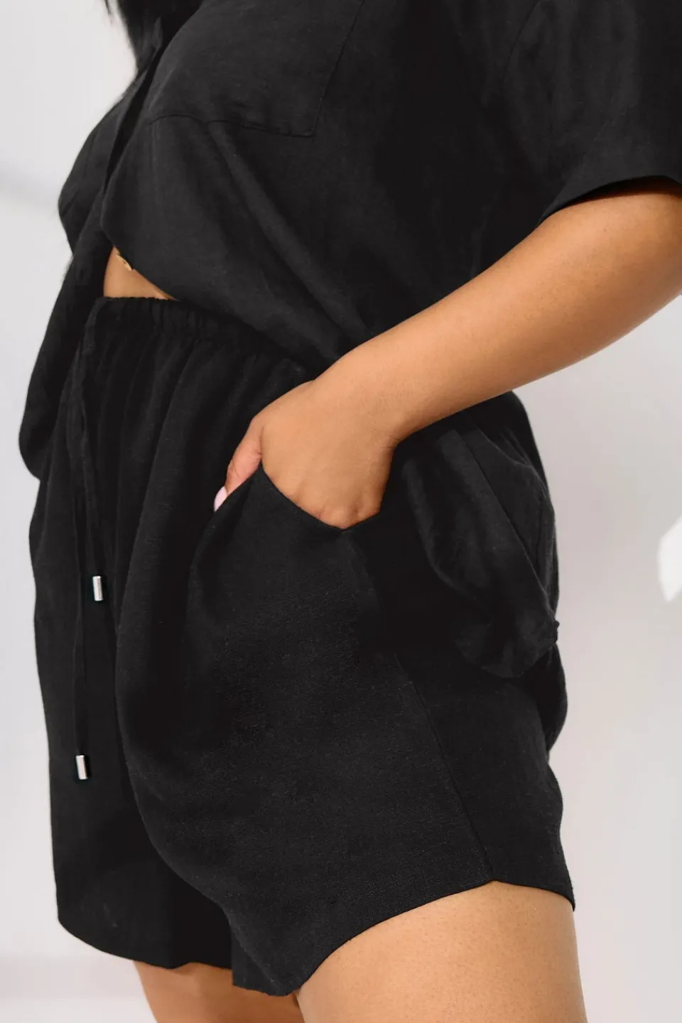 Shorts>YOURS Curve Tie Front Linen Shorts Black