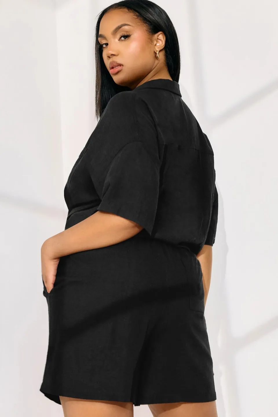 Shorts>YOURS Curve Tie Front Linen Shorts Black