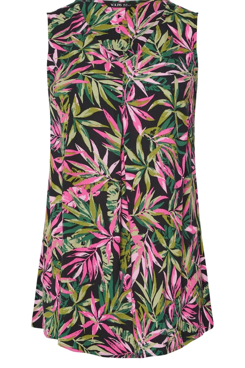 Tops>YOURS Curve Black Tropical Leaf Pleat Front Vest Top