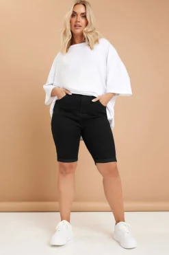 Shorts>YOURS Curve Black Turn Up Denim Shorts