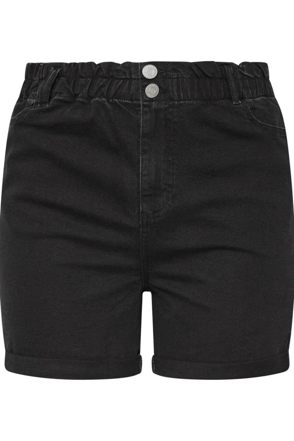 Shorts>YOURS Curve Black Washed Elasticated Waist Turn Up Denim Shorts