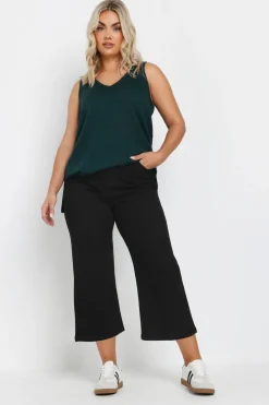 Jeans & Jeggings>YOURS Curve Black Wide Leg Cropped Denim Jeans