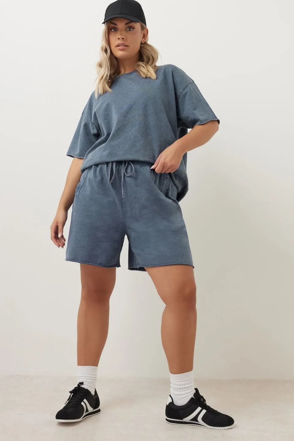 Shorts>YOURS Curve Blue Acid Wash Sweat Jogger Shorts