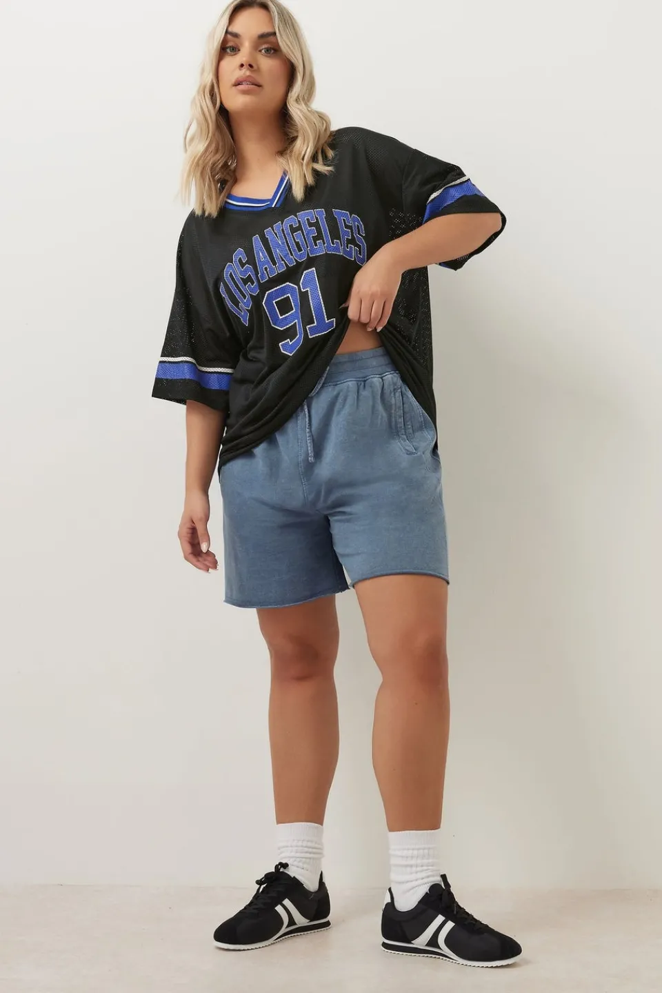 Shorts>YOURS Curve Blue Acid Wash Sweat Jogger Shorts