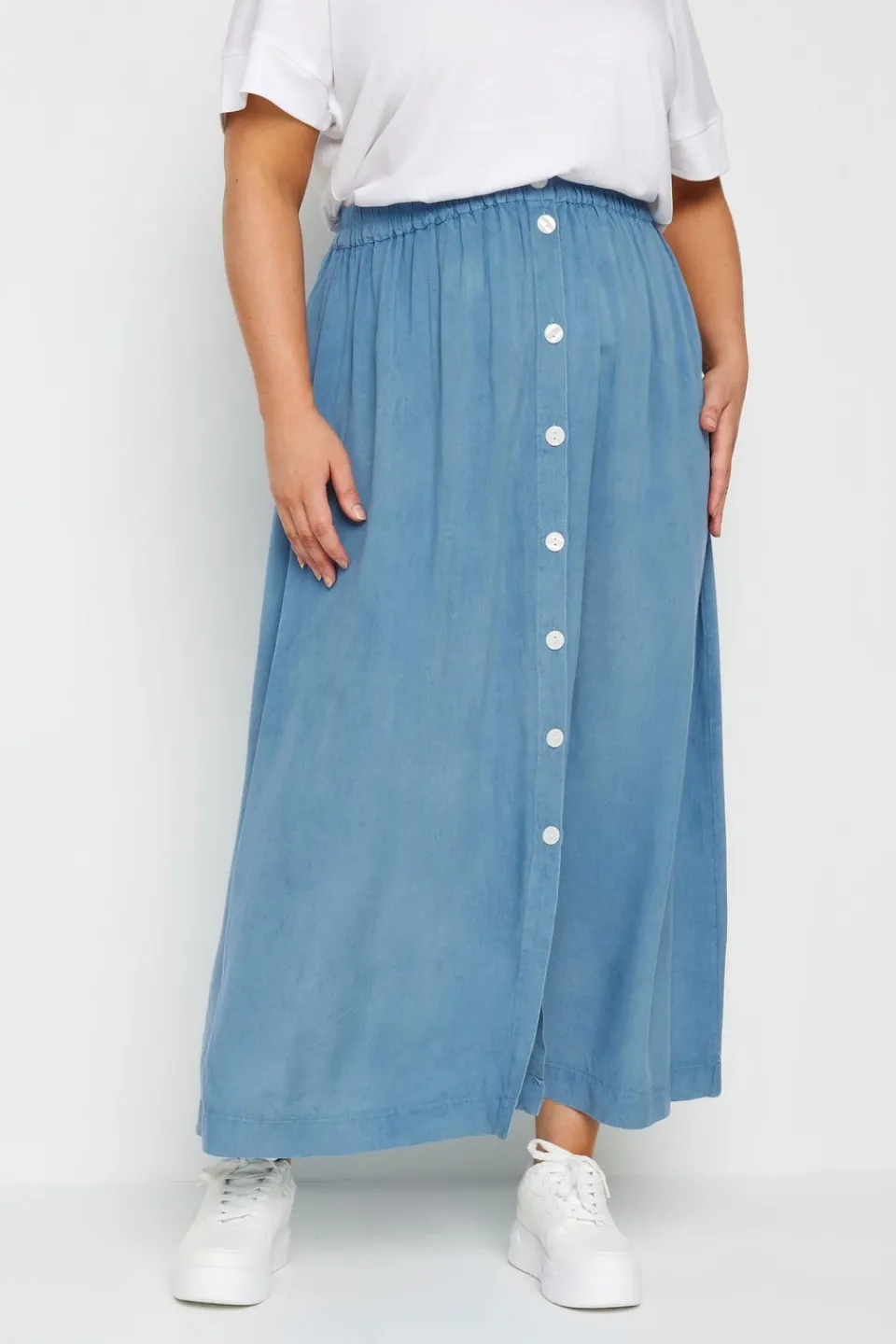 Skirts>YOURS Curve Blue Chambray Button Maxi Skirt