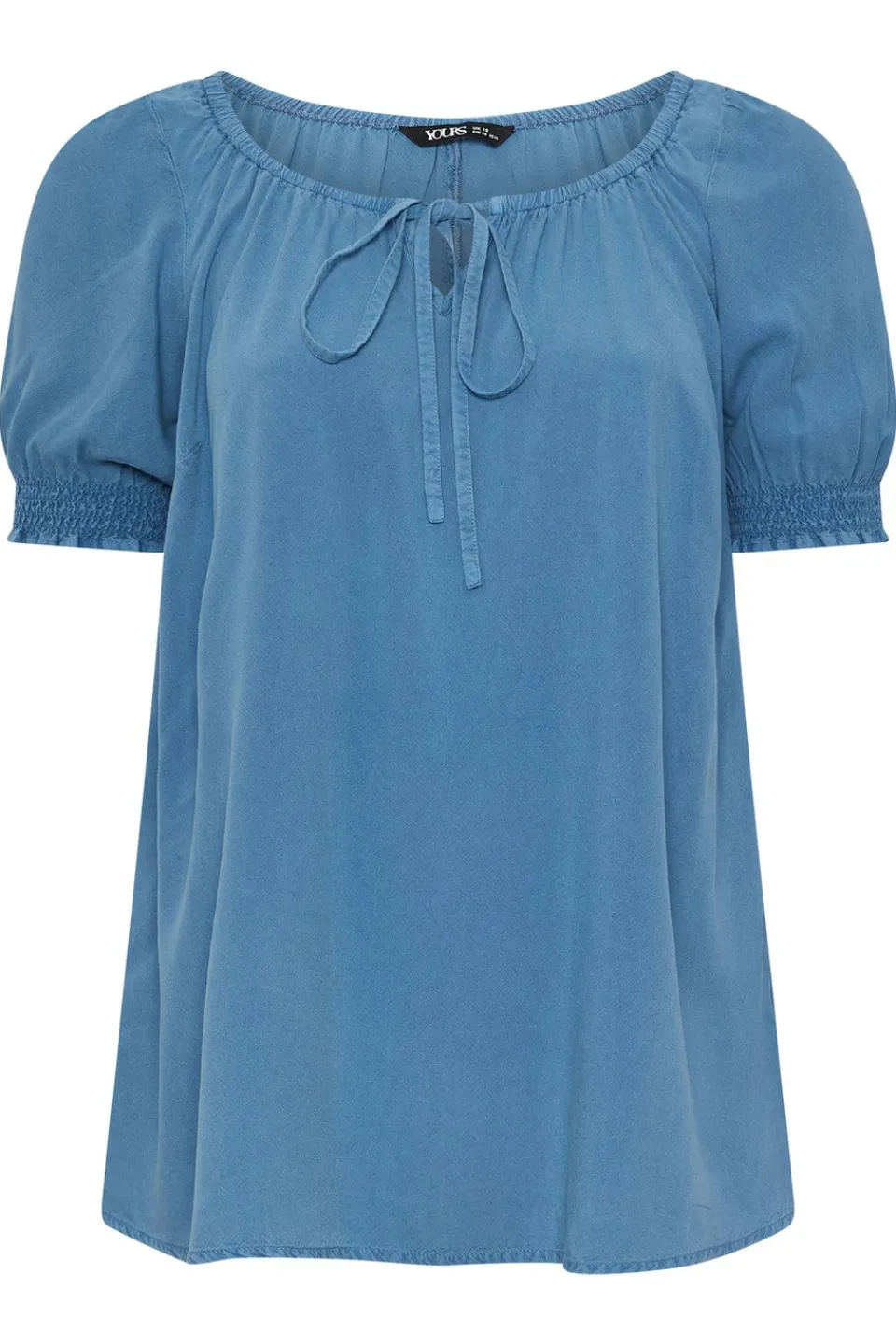 Tops>YOURS Curve Blue Chambray Tie Neck Top