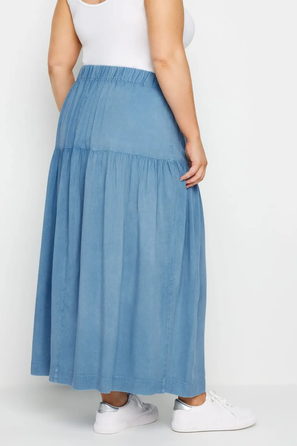 Skirts>YOURS Curve Blue Chambray Tiered Midi Skirt