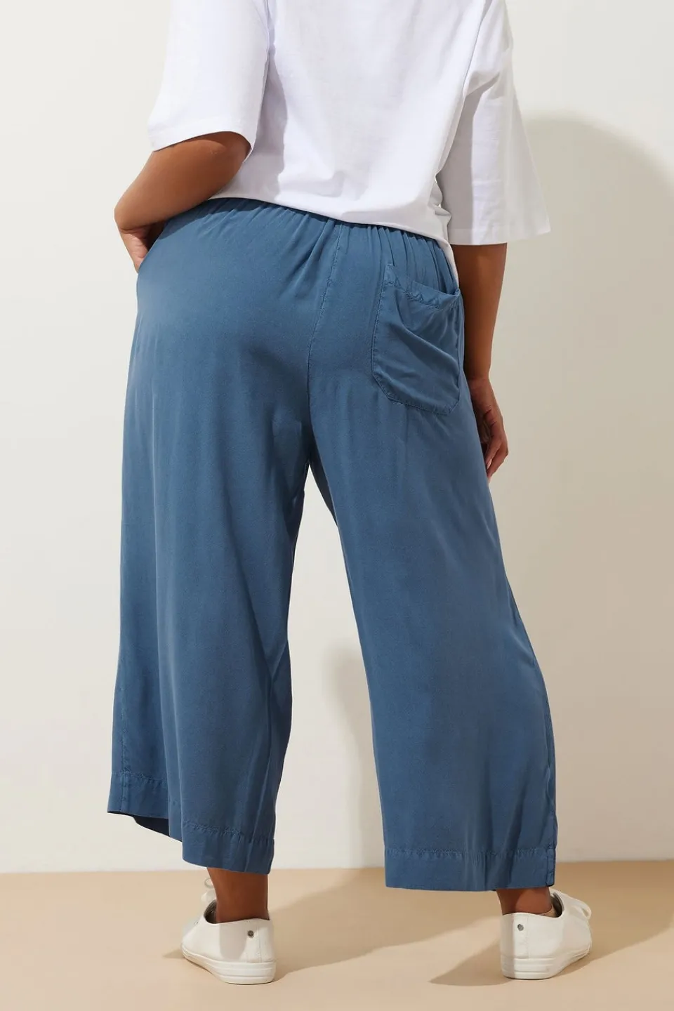 Trousers>YOURS Curve Blue Chambray Tie Waist Cropped Trousers