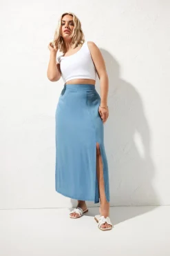 Skirts>YOURS Curve Blue Chambray Maxi Skirt