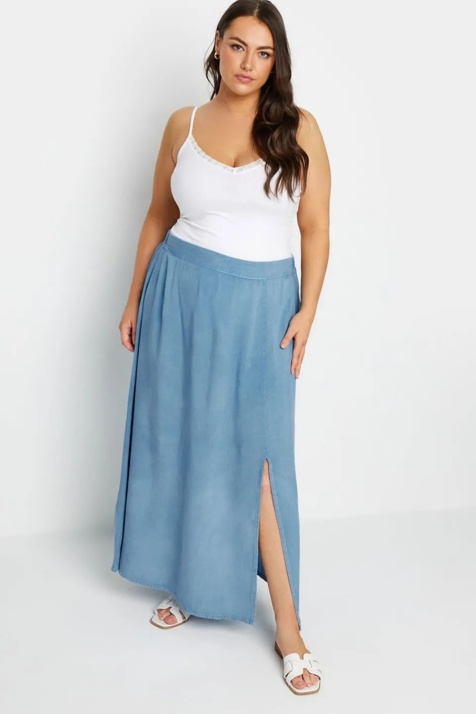 Skirts>YOURS Curve Blue Chambray Maxi Skirt