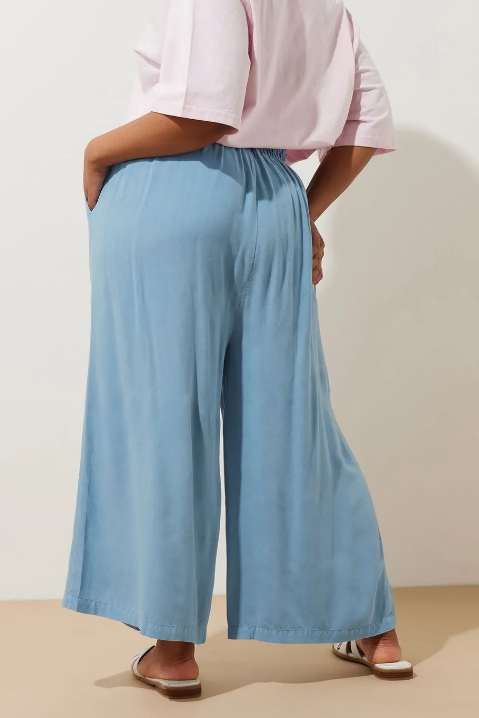 Trousers>YOURS Curve Blue Chambray Tie Front Culottes