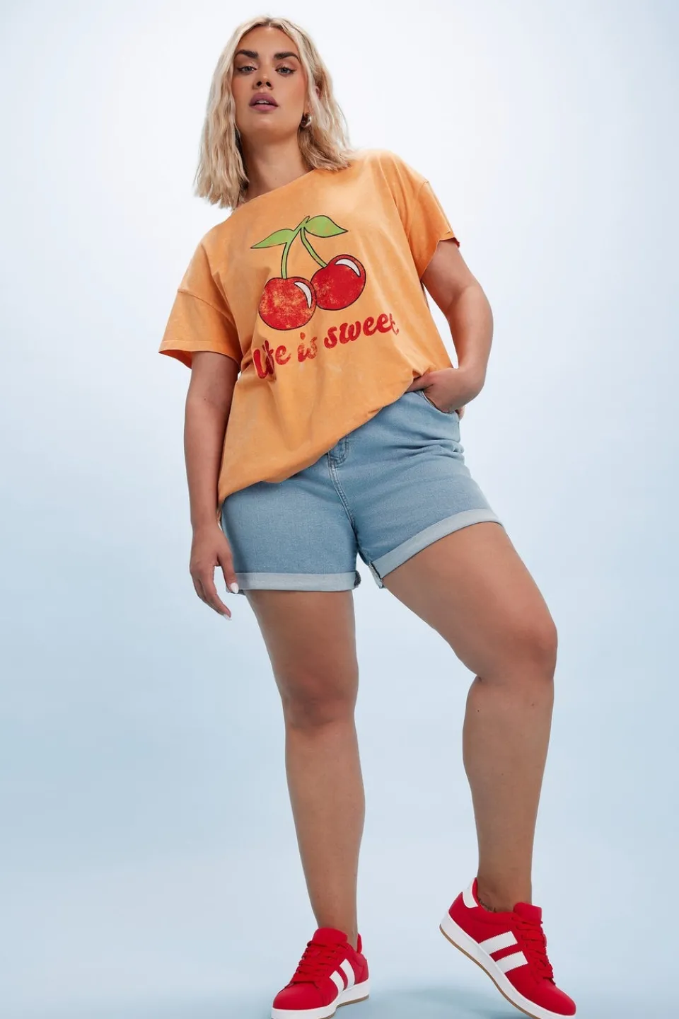 Shorts>YOURS Curve Blue Elasticated Waist Stretch Denim Shorts