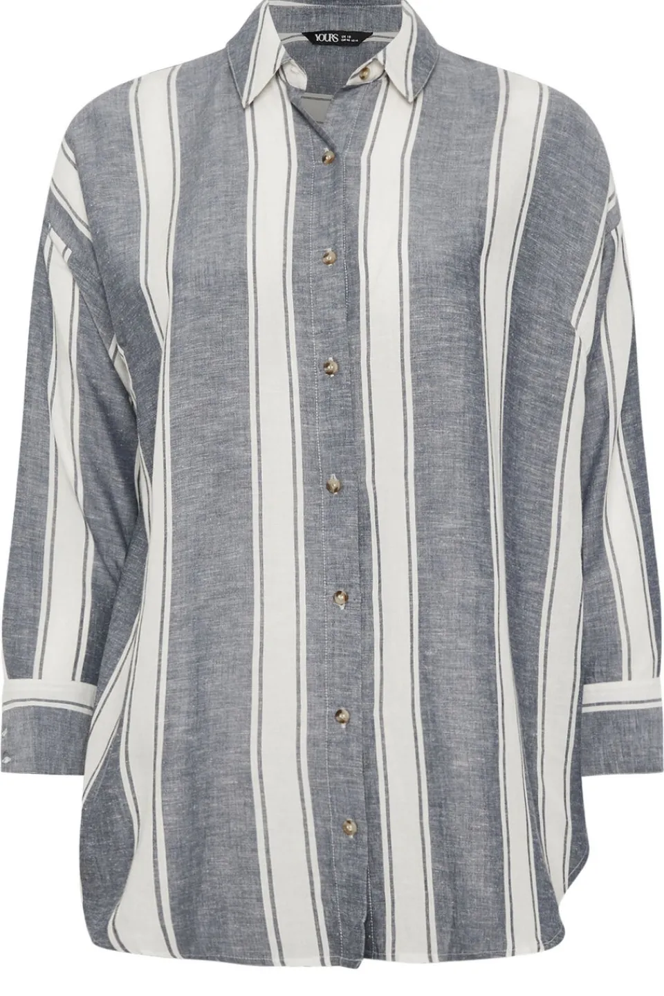 Blouses & Shirts>YOURS Curve Blue Stripe Linen Shirt