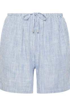 Shorts>YOURS Curve Blue Stripe Tie Front Linen Shorts