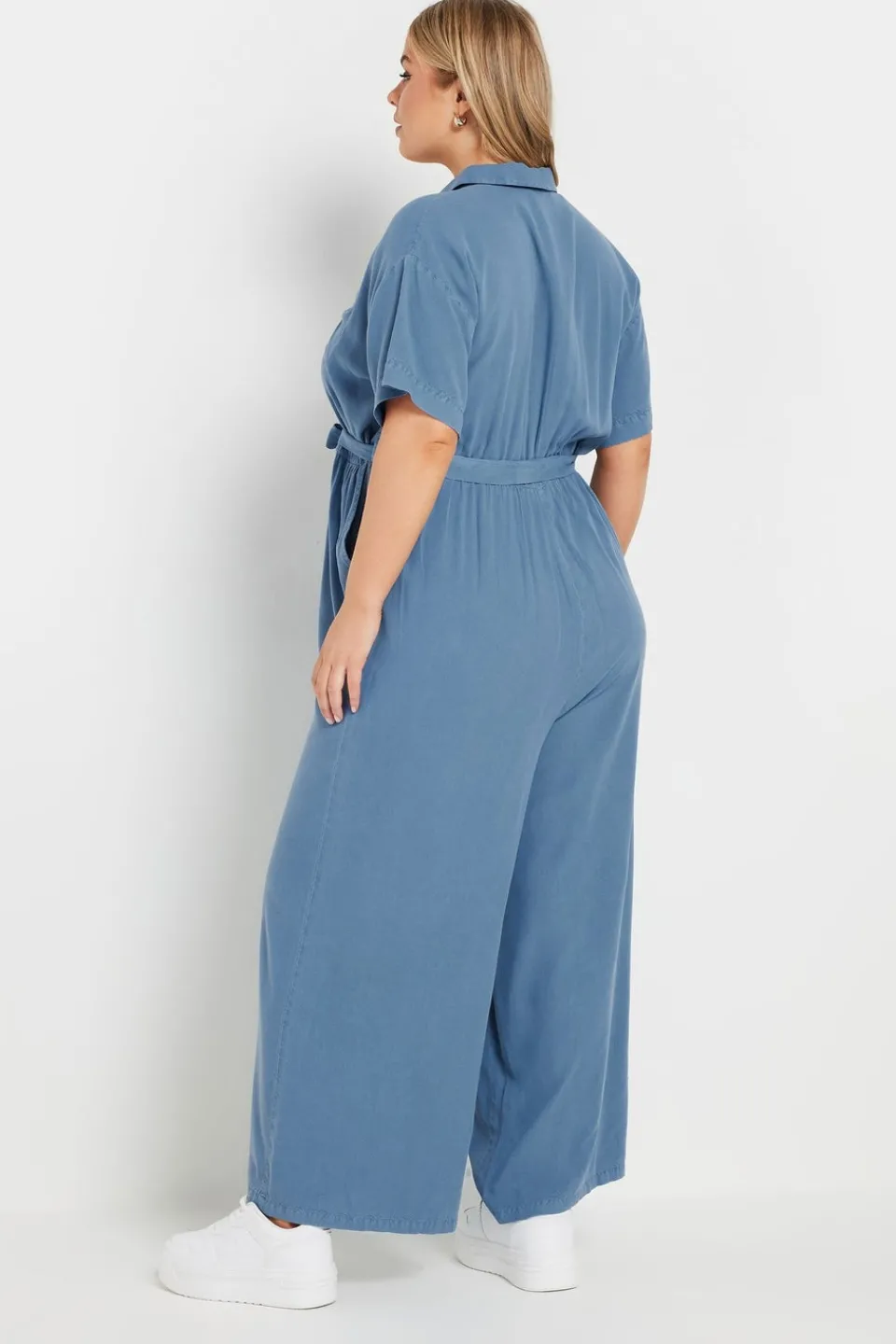 Jumpsuits & Playsuits>YOURS Curve Blue Wide Leg Chambray Jumpsuit