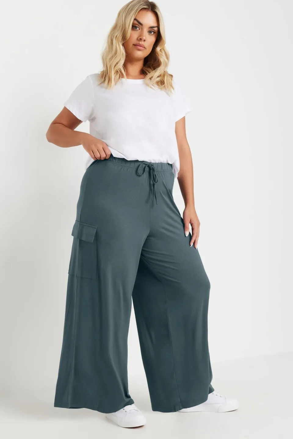 Trousers>YOURS Curve Blue Wide Leg Cargo Trousers