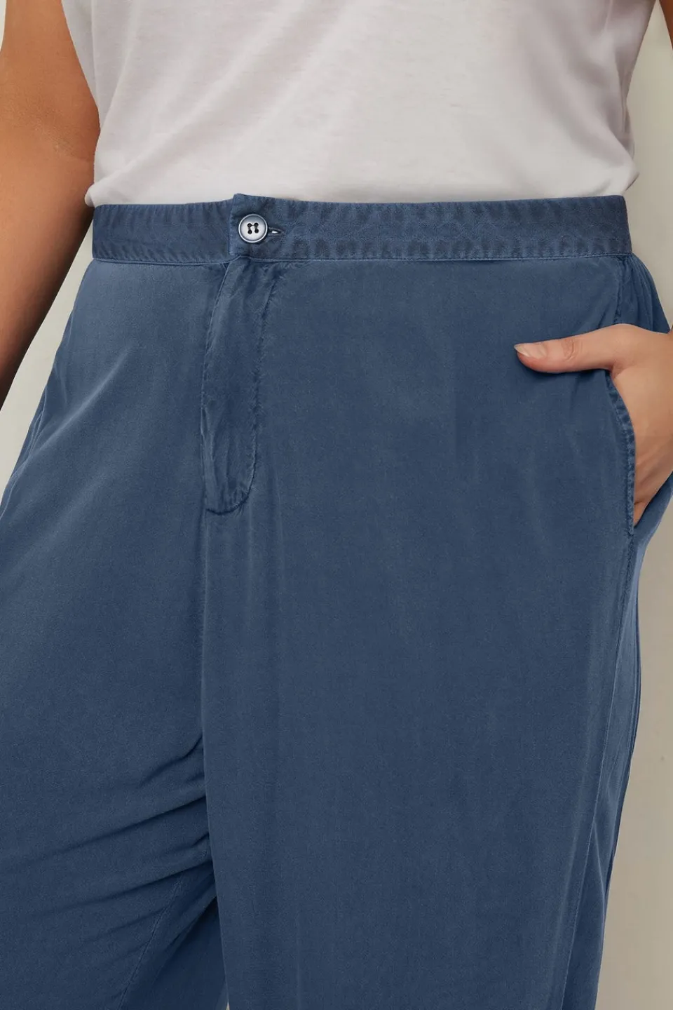 Trousers>YOURS Curve Blue Wide Leg Chambray Trousers