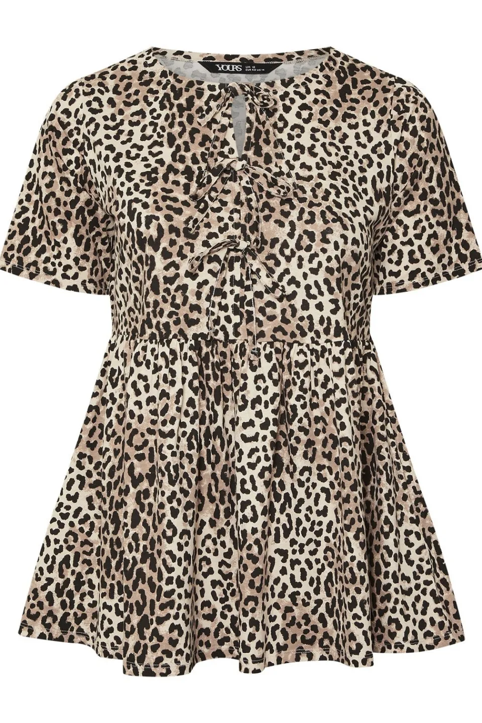 Tops>YOURS Curve Brown Leopard Print Bow Tie Front Peplum Top