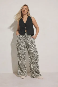 Trousers>YOURS Curve Brown Leopard Print Linen Tie Front Trousers