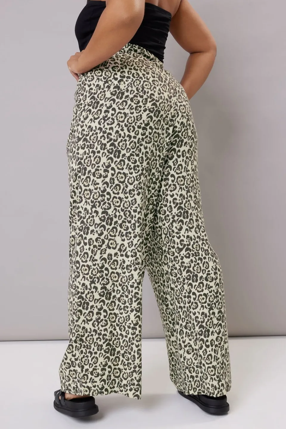 Trousers>YOURS Curve Brown Leopard Print Linen Tie Front Trousers