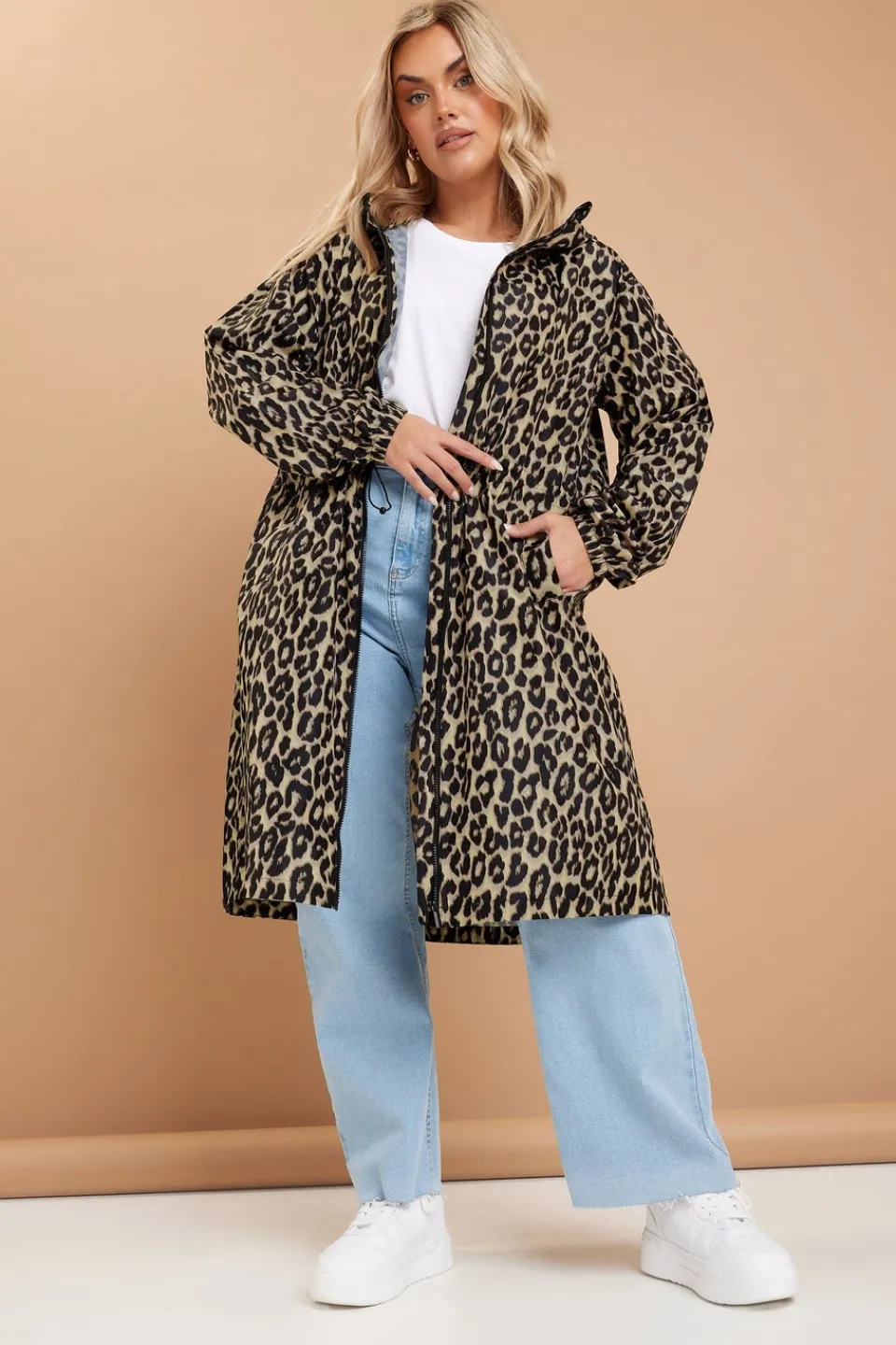 Coats & Jackets>YOURS Curve Brown Leopard Print Longline Parka Jacket