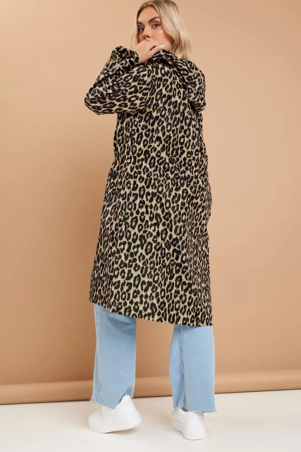 Coats & Jackets>YOURS Curve Brown Leopard Print Longline Parka Jacket
