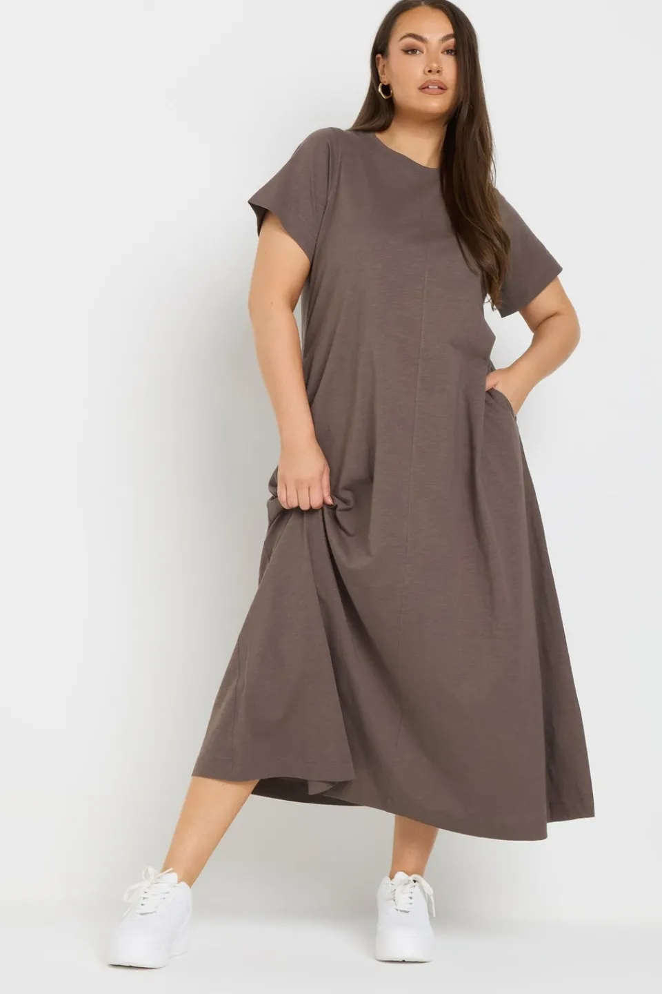 Dresses>YOURS Curve Midaxi T Shirt Dress Brown