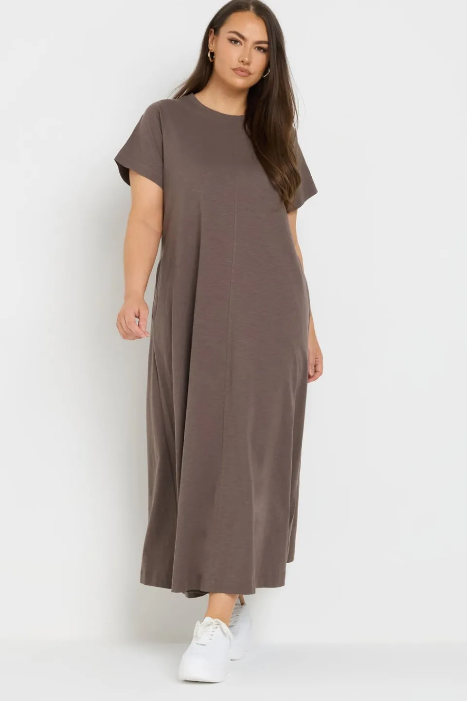 Dresses>YOURS Curve Midaxi T Shirt Dress Brown