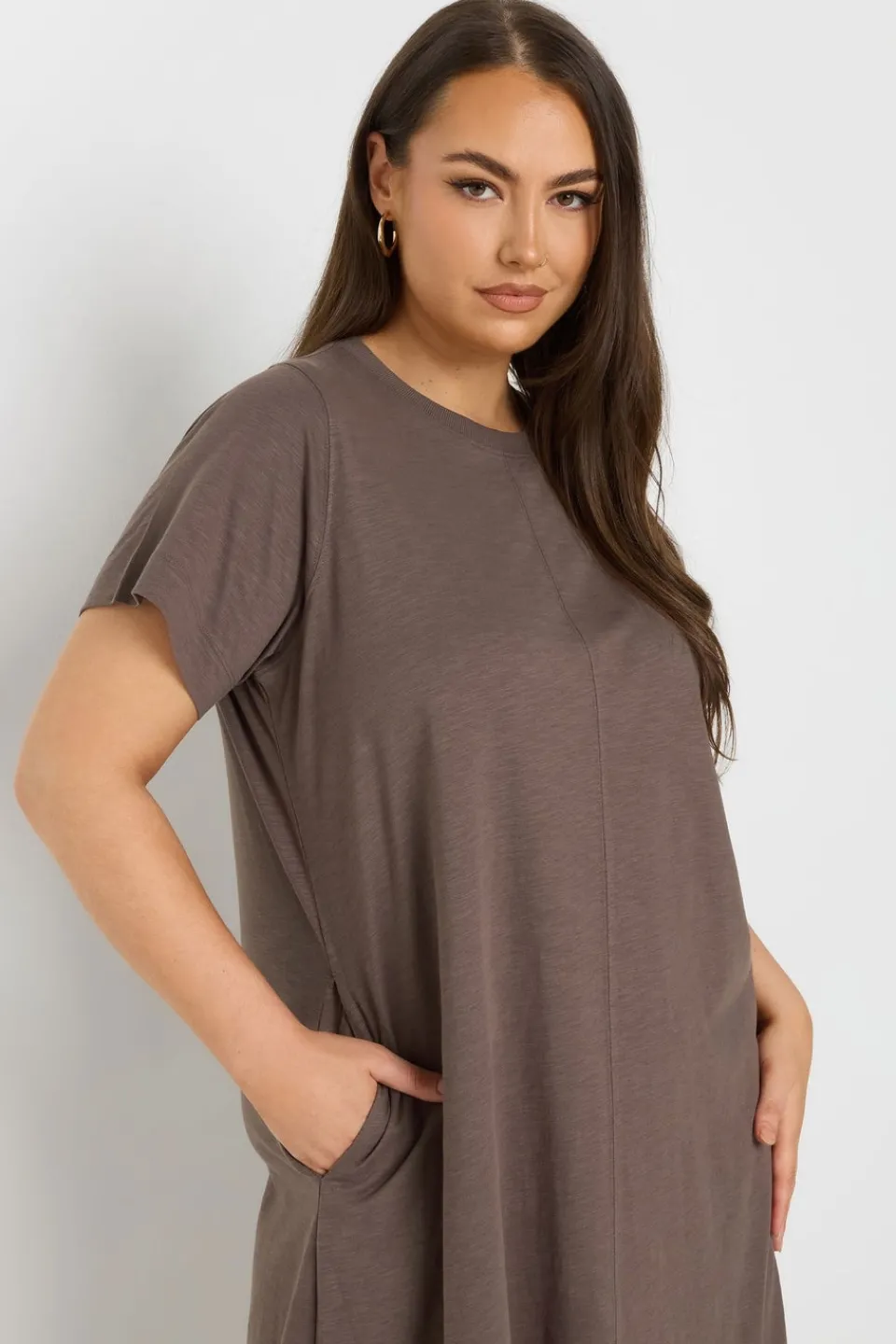 Dresses>YOURS Curve Midaxi T Shirt Dress Brown
