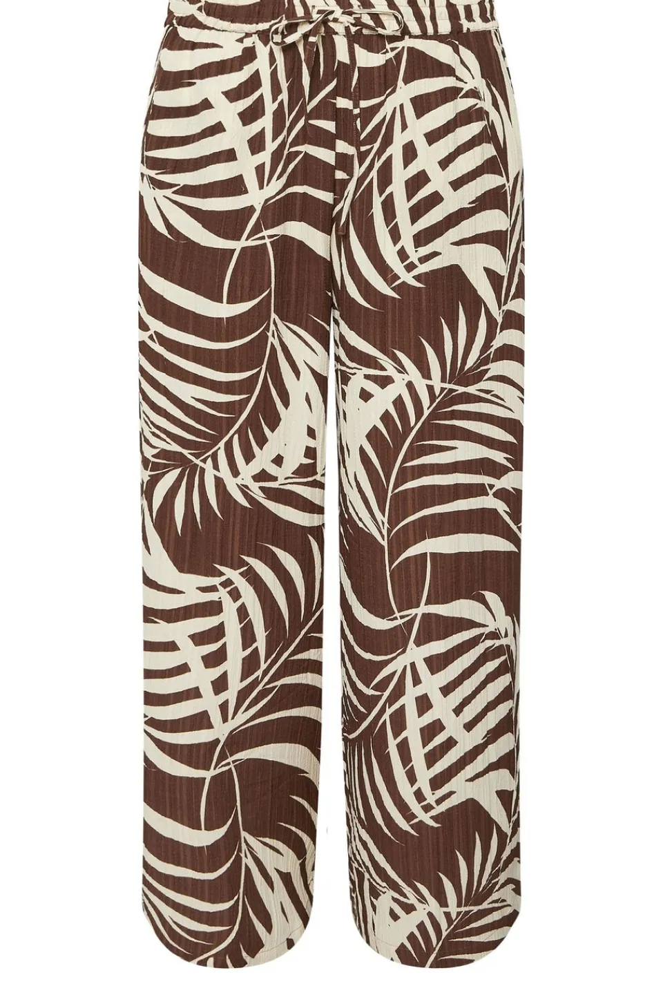 Trousers>YOURS Curve Brown Palm Print Textured Wide Leg Trousers