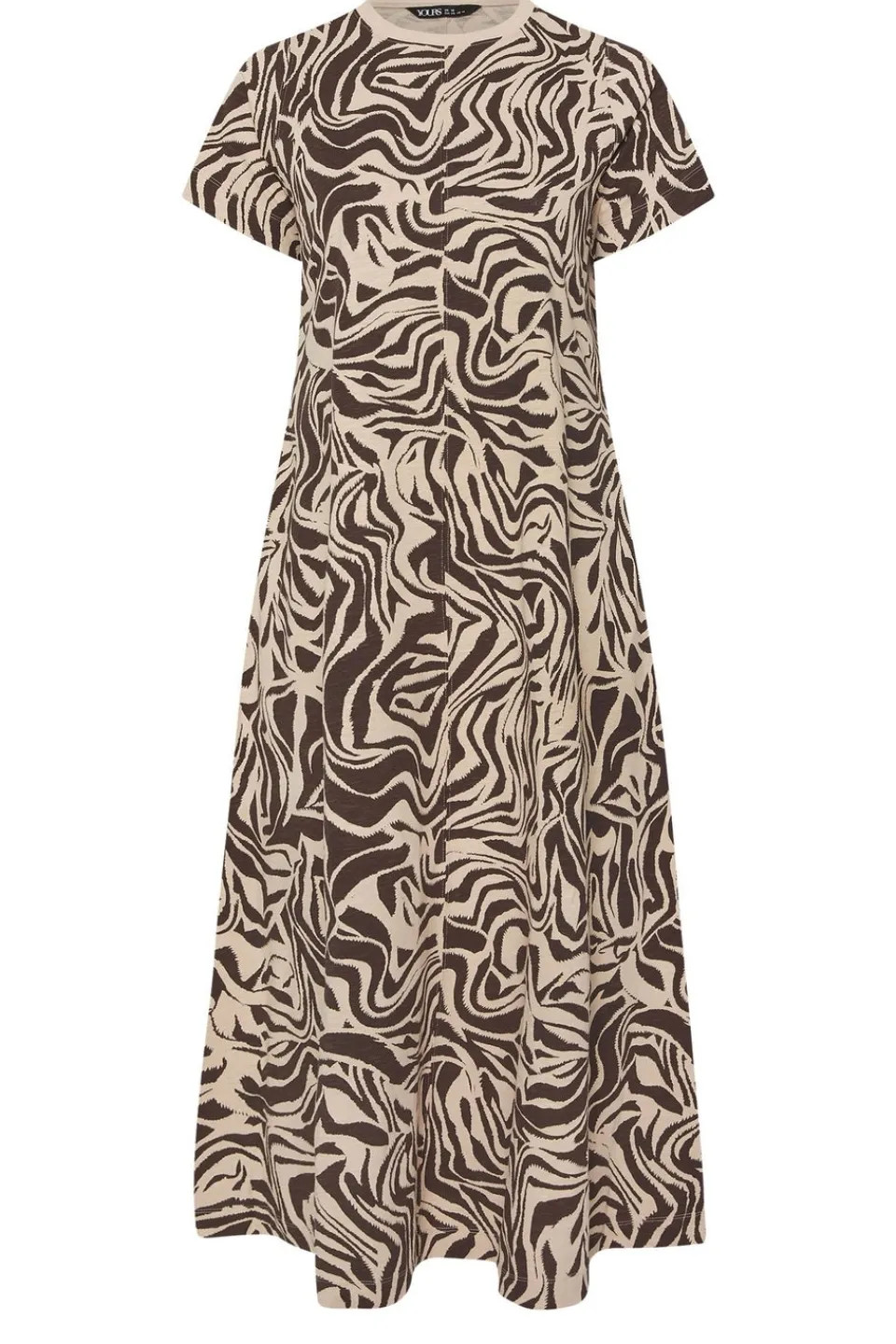 Dresses>YOURS Curve Brown Zebra Print Midaxi T Shirt Dress BrownMulti