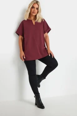 Tops>YOURS Curve Burgundy Red Metal Trim Blouse