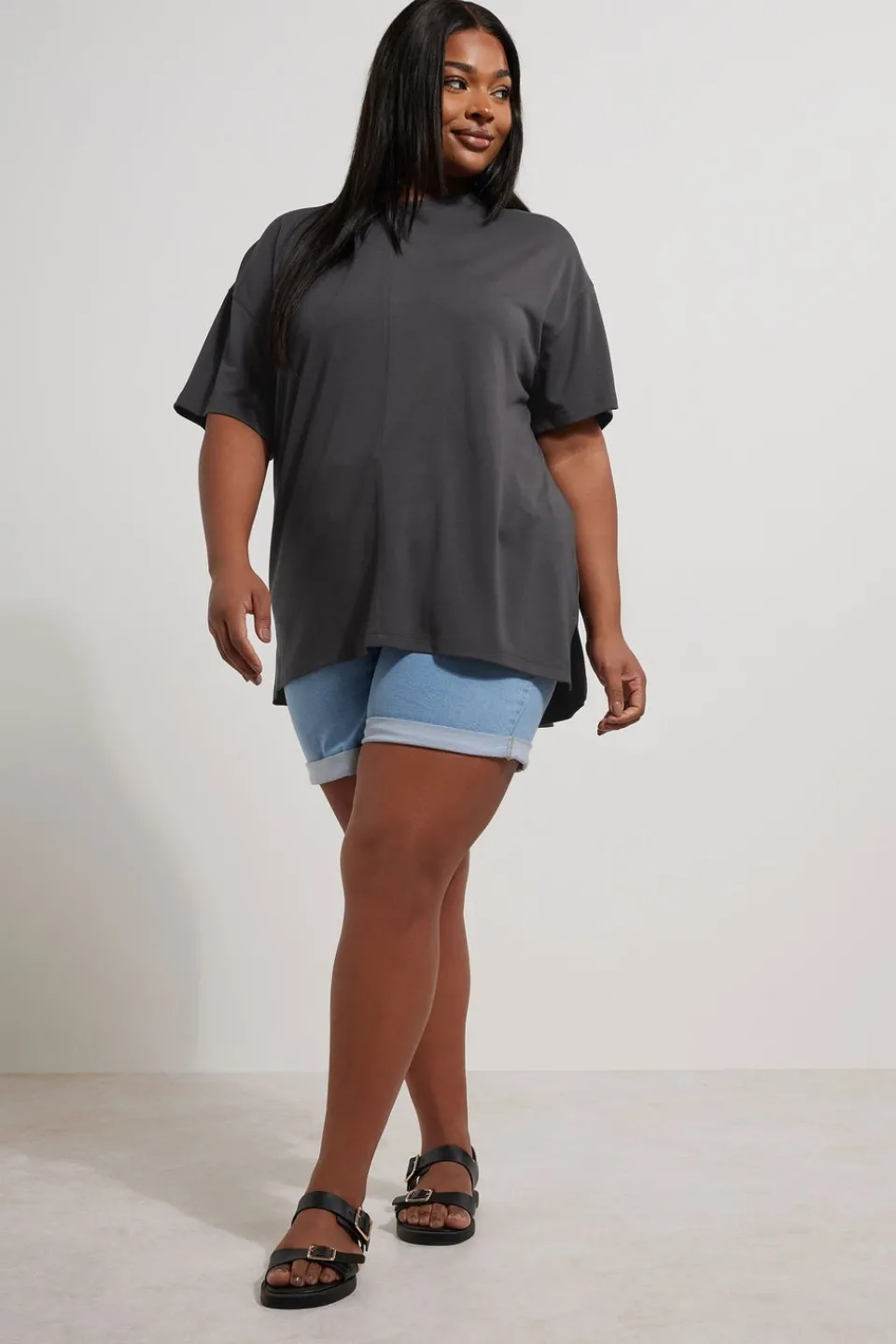 T-Shirts>YOURS Curve Charcoal Grey Heavyweight Oversized T-Shirt