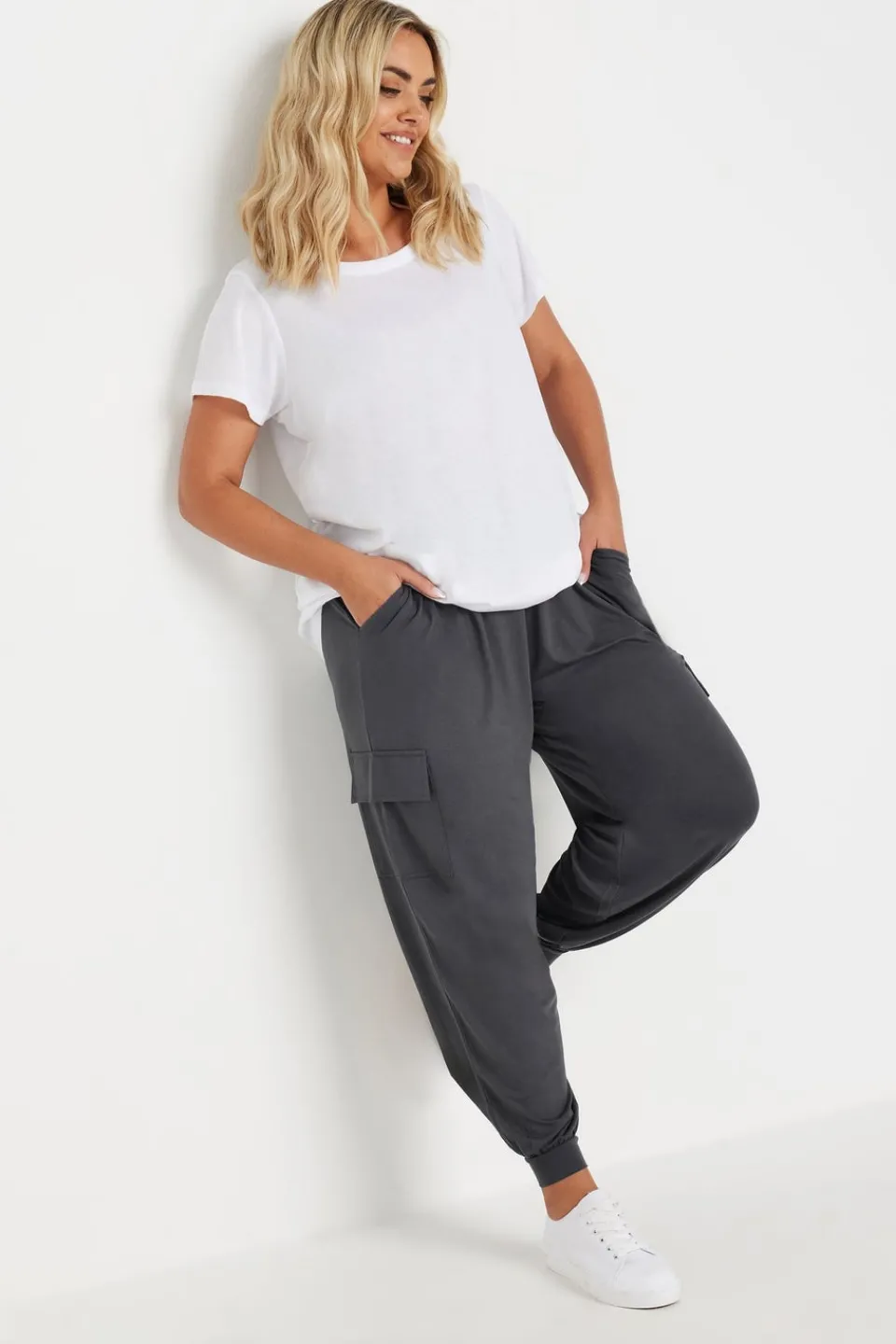 Trousers>YOURS Curve Charcoal Grey Cargo Harem Joggers