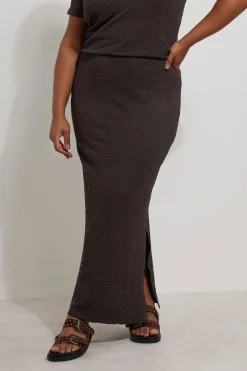 Skirts>YOURS Curve Chocolate Brown Textured Side Split Maxi Skirt