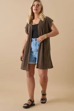 Tops>YOURS Curve Chocolate Brown Ribbed Jersey Cardigan