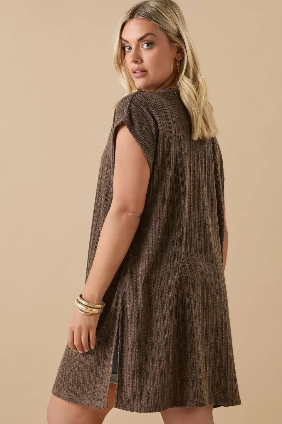 Tops>YOURS Curve Chocolate Brown Ribbed Jersey Cardigan