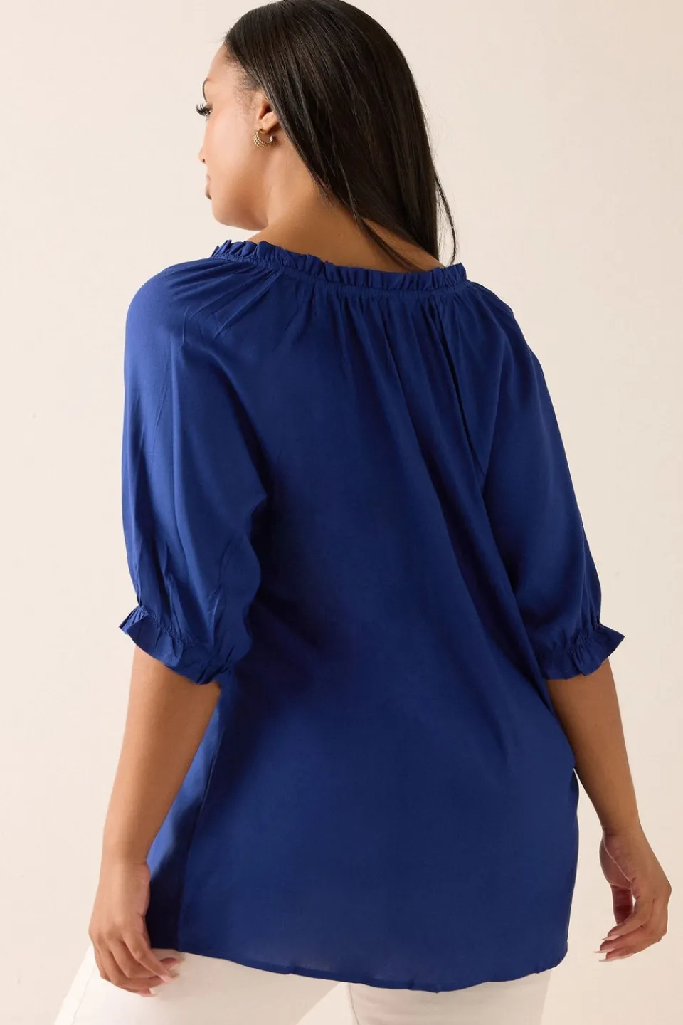Tops>YOURS Curve Cobalt Blue Frill Notch Neck Blouse