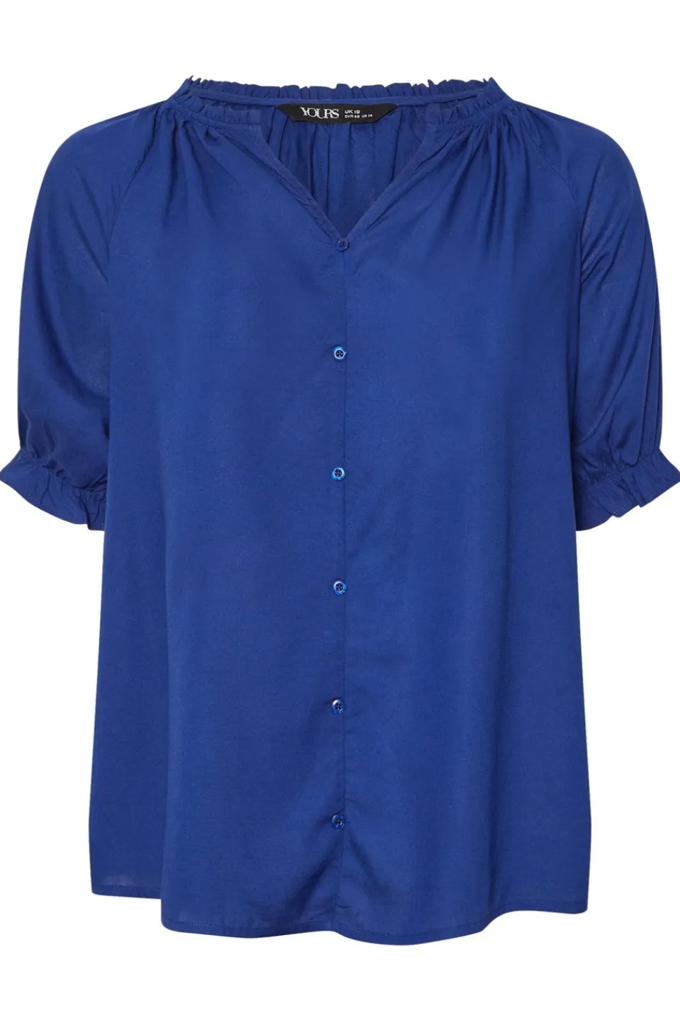 Tops>YOURS Curve Cobalt Blue Frill Notch Neck Blouse