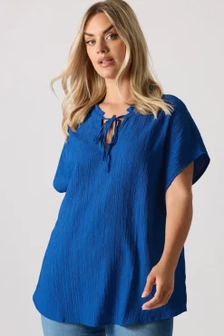 Tops>YOURS Curve Cobalt Blue Textured Frill Neck Top